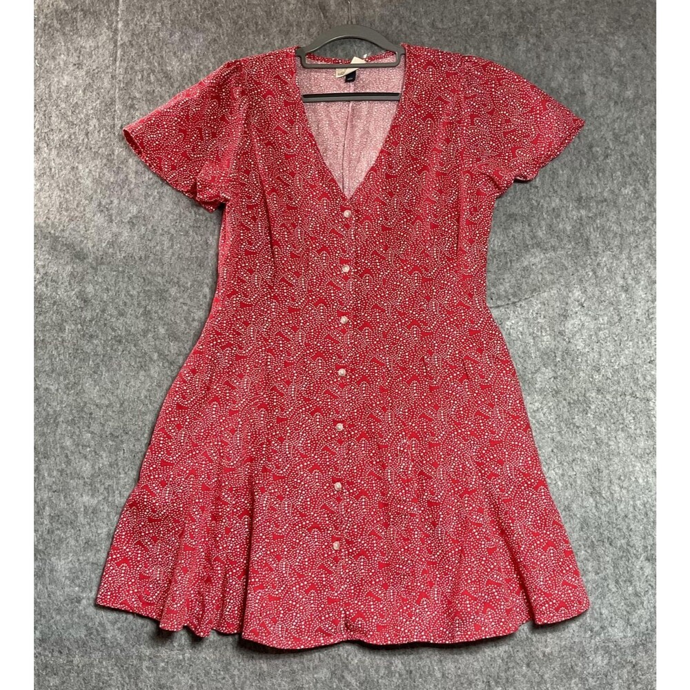 Universal Thread Dress Womens Large Red Star Print Linen Blend Pockets Casual